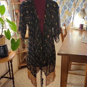 LuLaRoe Black and Gold Boho Kimono Jacket. B